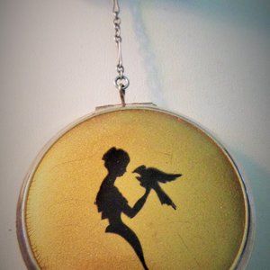 ART DECO TANGO DANCE COMPACT WITH ATTACHED LIPSTICK HOLDER